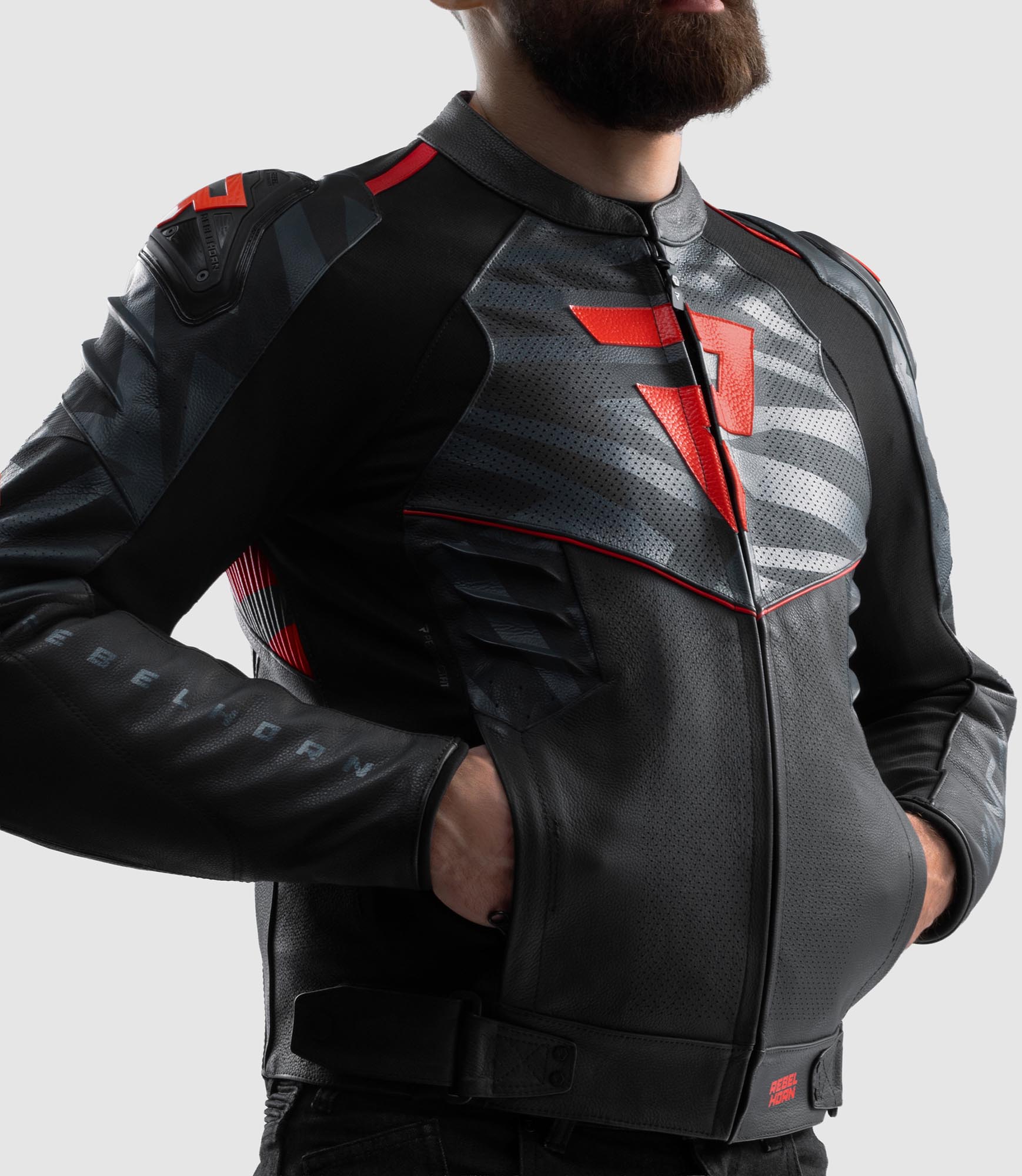 Rebelhorn Vandal 2 Motorcycle Leather Jacket black/grey/red 50 Figure 3