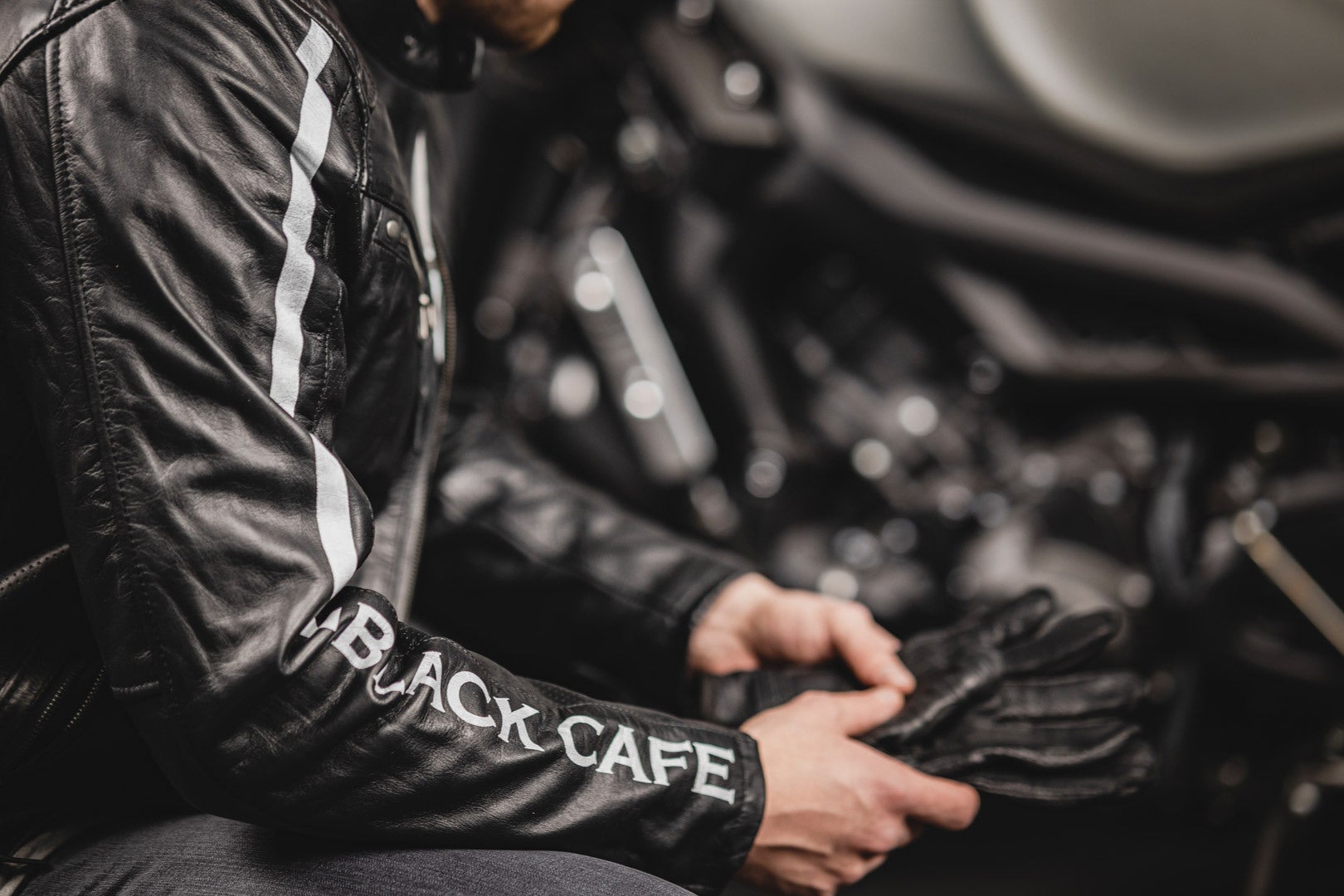Black-Cafe London Toronto Motorcycle Leather Jacket black/white 50 Figure 5