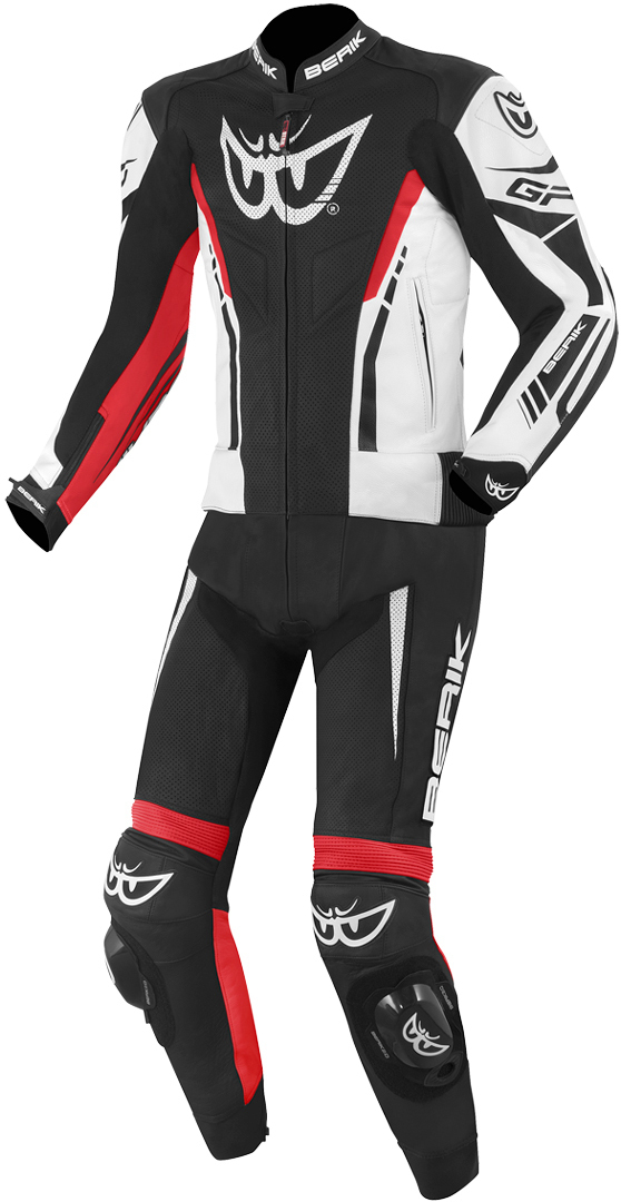 Berik Monza Two Piece Motorcycle Leather Suit black/white/neon-red 58 Figure 1