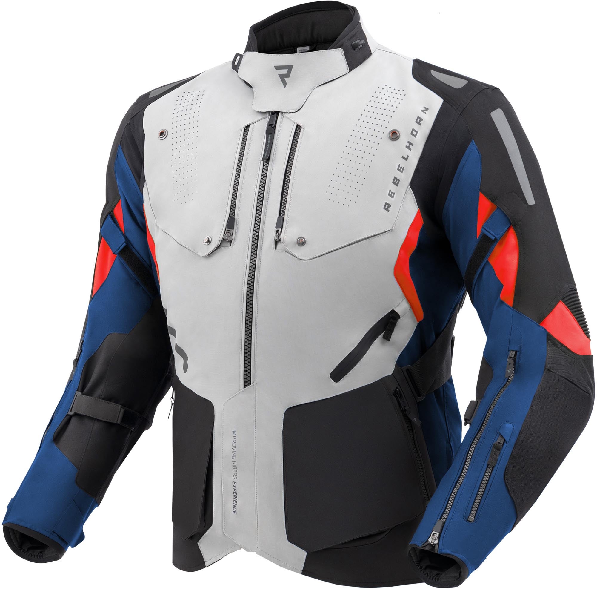 Rebelhorn Hiker 4 waterproof Motorcycle Textile Jacket light grey/blue/red 7XL Figure 1