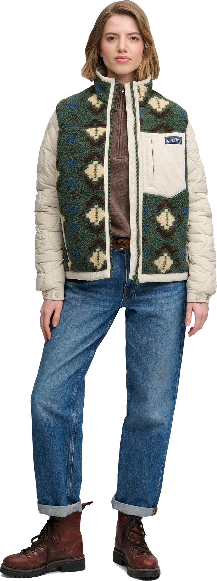 Superdry & Co Fleece Onion Quilt Damers hybridjacka Grön/Khaki M Figur 6