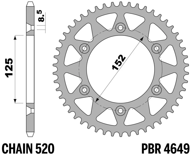 PBR Standard C45 stål bakre kugghjul - 520 Figur 2