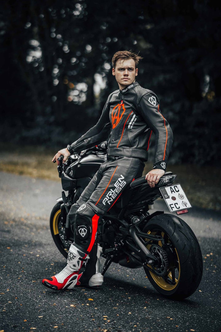 Side view of Arlen Ness Losail Two Piece Leather Suit