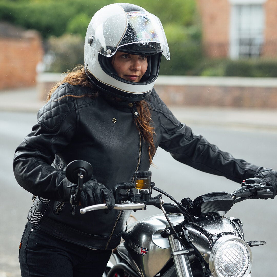 Side view of Merlin Bristol D3O Cafe Ladies Motorcycle Leather Jacket