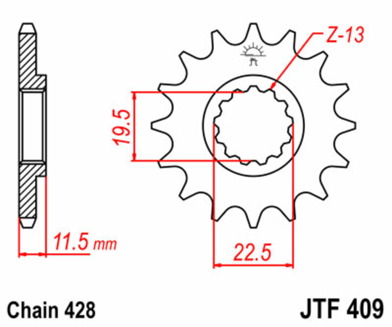 JT-DRIVHJUL Standard stålkedjehjul 409 - 428 Figur 3