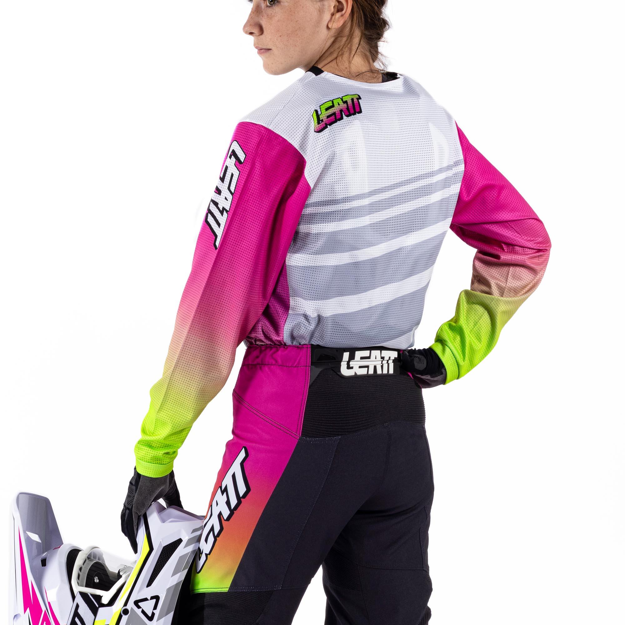 Leatt Moto Ride Kit 3.5 V26 Set di maglie e pantaloni da motocross giovanile bianco/rosa/giallo XL Figura 4