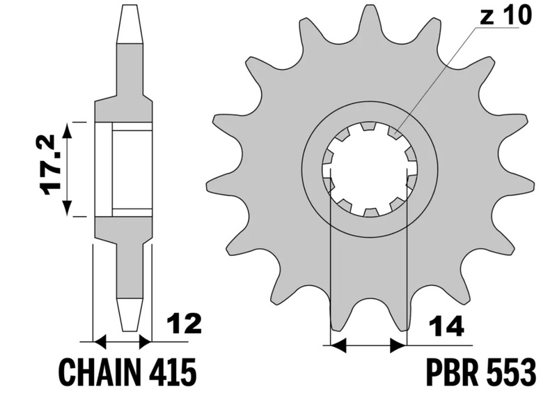 PBR Stålstandard framdrivna kedjehjul - 415 Figur 2
