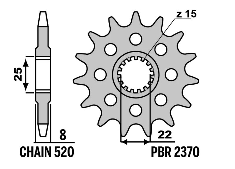 PBR Pinion frontal standard din oțel - 520 Figura 1