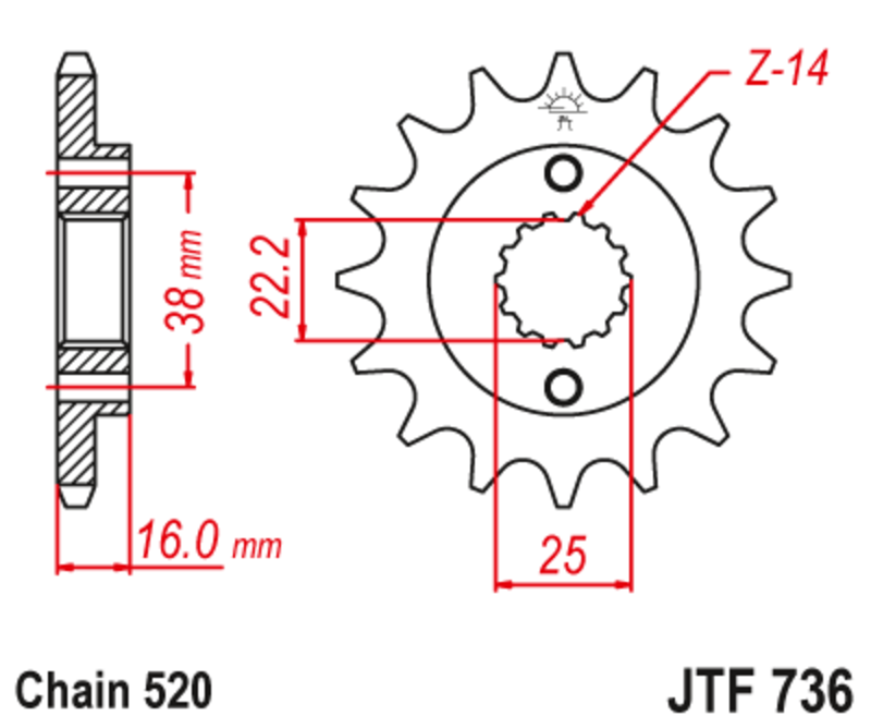 JT-DRIVHJUL Stål ljudfritt framdrev 736 - 520 Figur 1