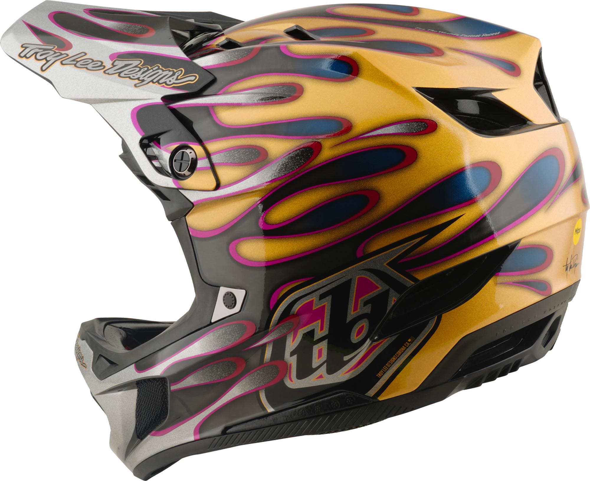 Side view of Troy Lee Designs D4 Carbon MIPS Overspray Downhill Helmet