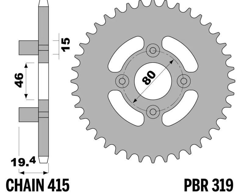 PBR Oțel pentru pinionuri spate standard - 415 Figura 1