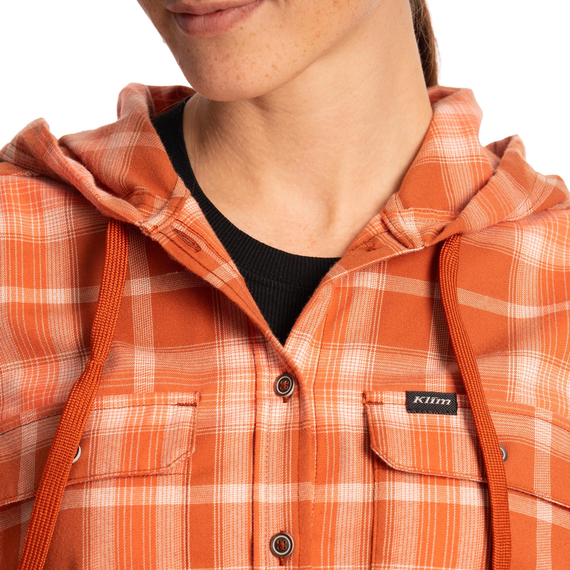 Side view of Klim Ginny Mountain Stretch Ladies Flannel Hoodie