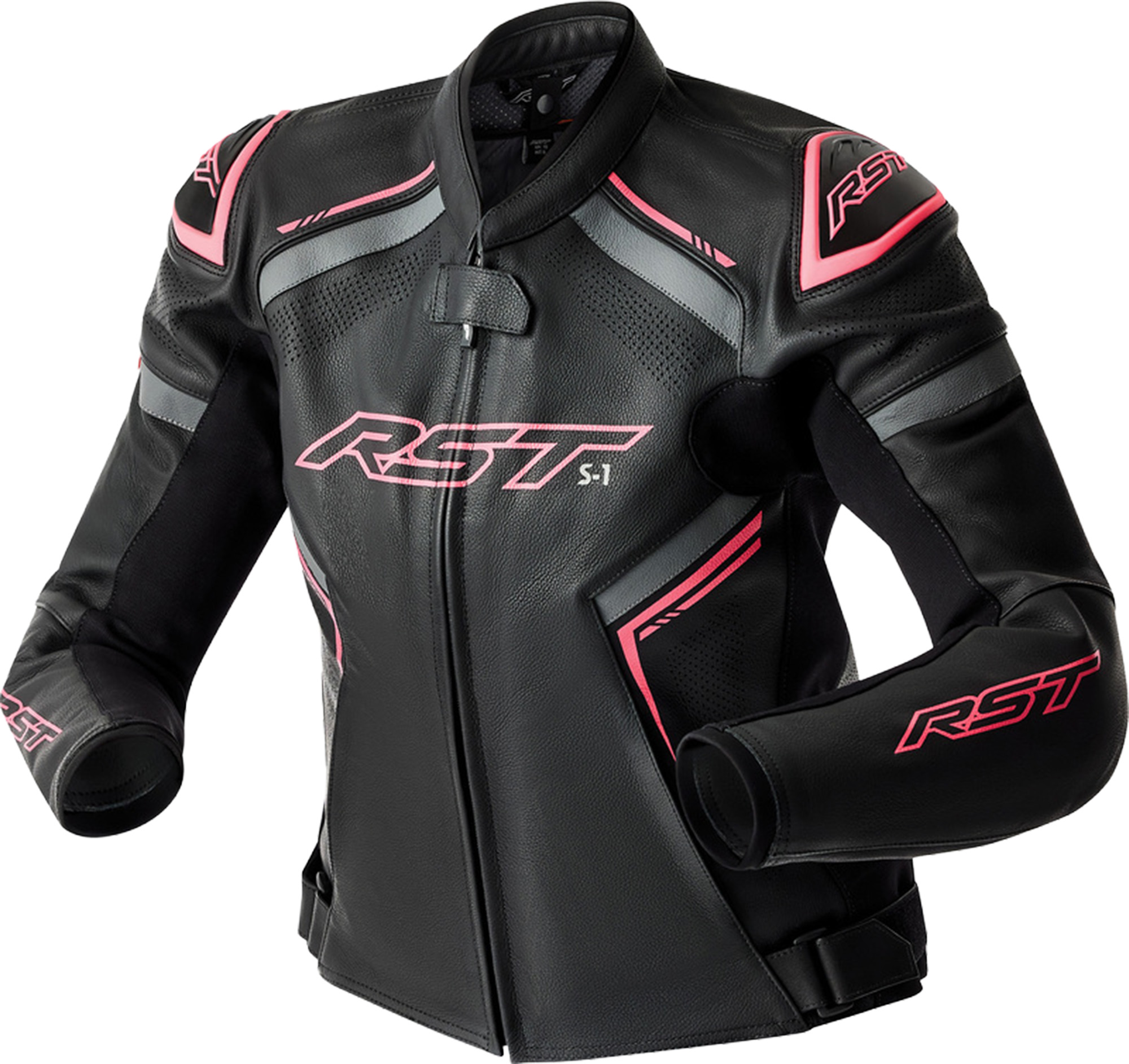 RST S1 D3O Ladies Motorcycle Leather Jacket black/pink 16 Figure 1
