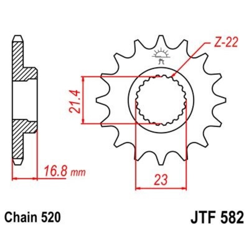 JT SPROCKETS Stål ljudfritt framdrev 582 - 520 Figur 1
