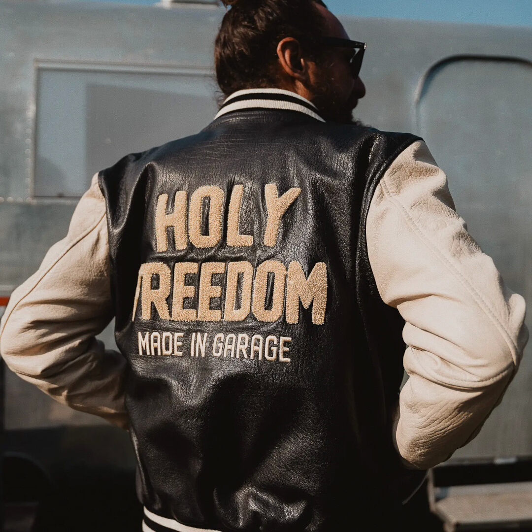 HolyFreedom Varsity College Leather Jacket black/white L Figure 5
