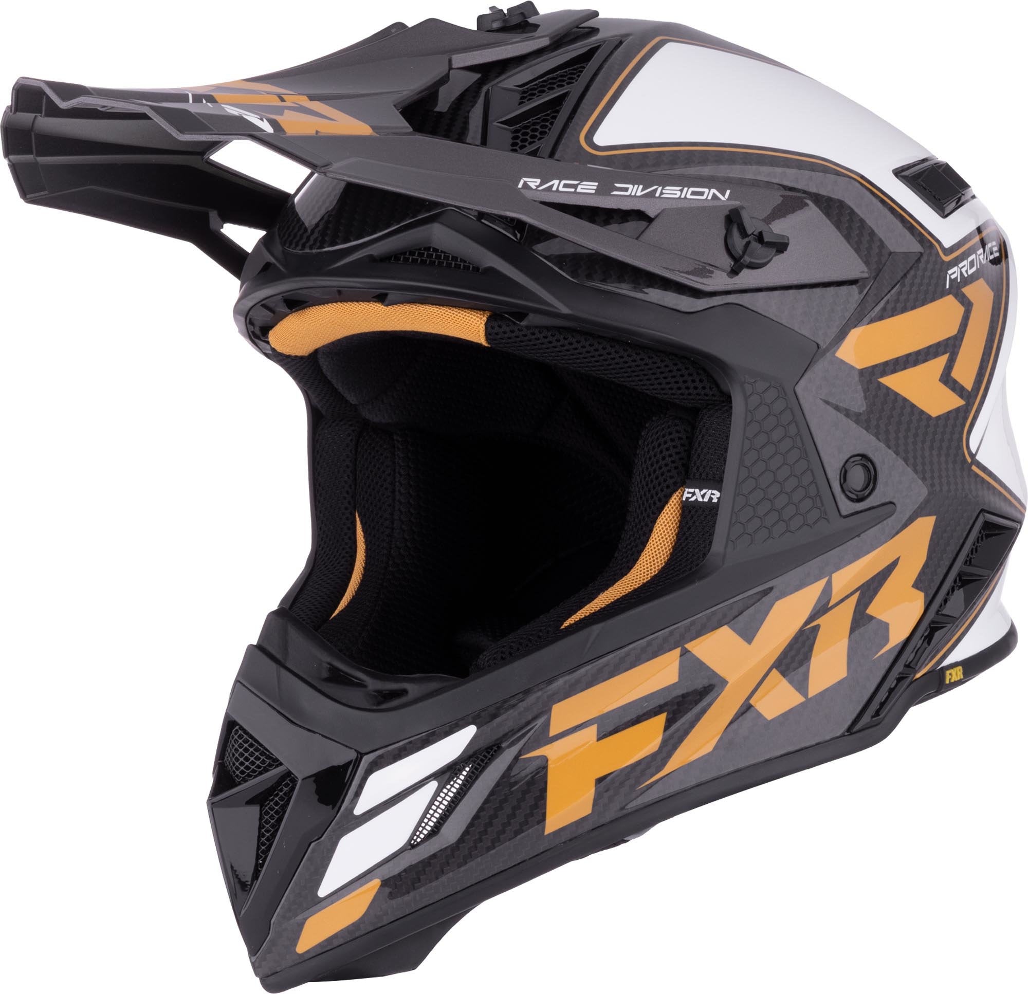Fxr Men's White/Black/Gold Helium Carbon Motocross Helmet