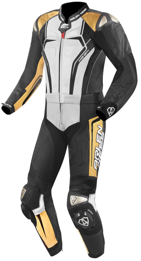 Arlen Ness Race-X Two Piece Motorcycle Leather Suit black/white/gold 52 Figure 1