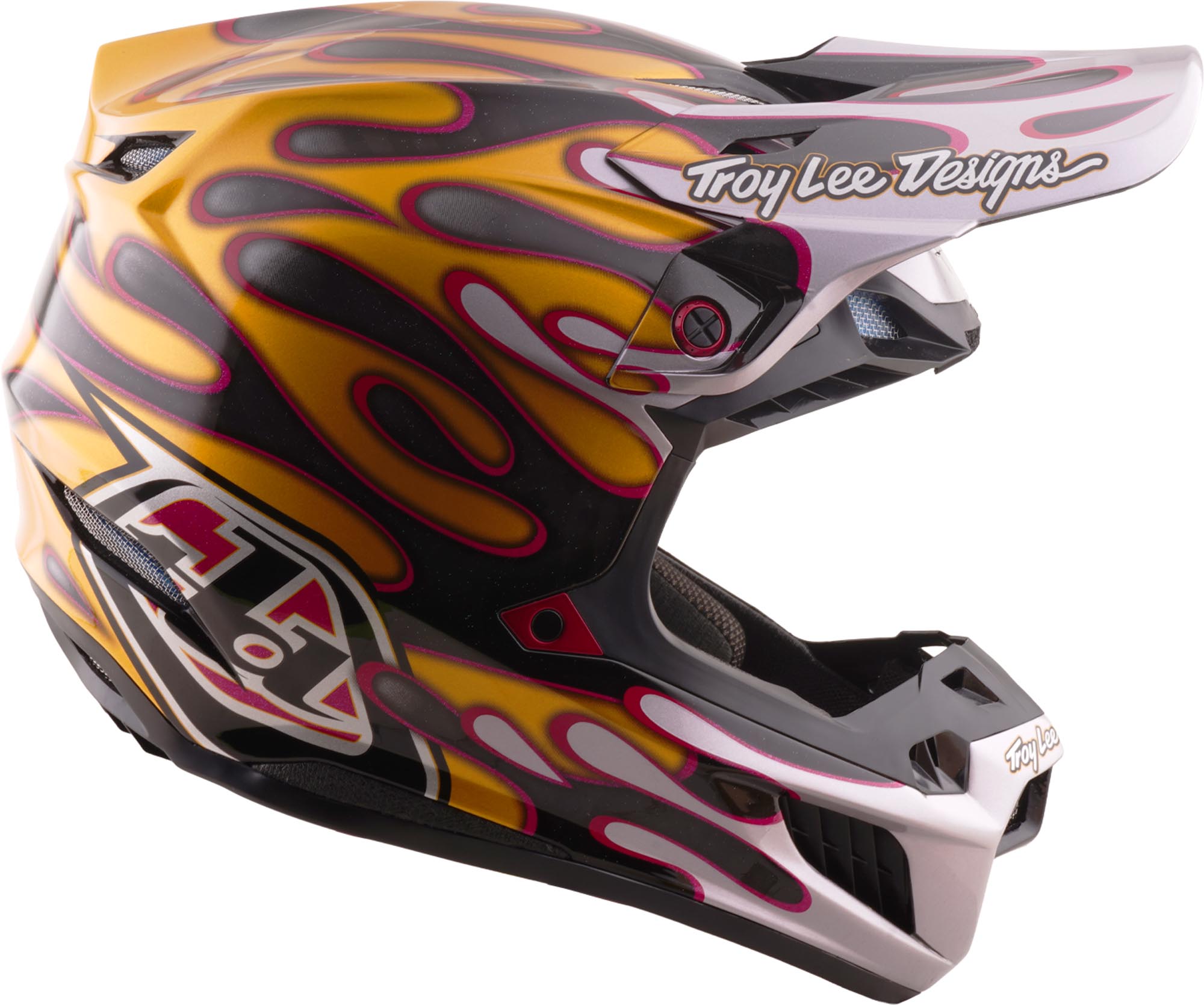 Side view of Troy Lee Designs SE5 Carbon MIPS Overspray Motocross Helmet