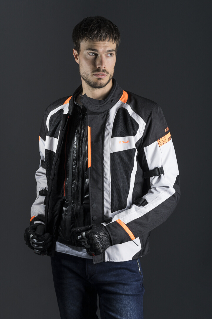 LS2 Scout wasserdichte Motorrad Textiljacke schwarz/grau/orange 4XL Abbildung 3