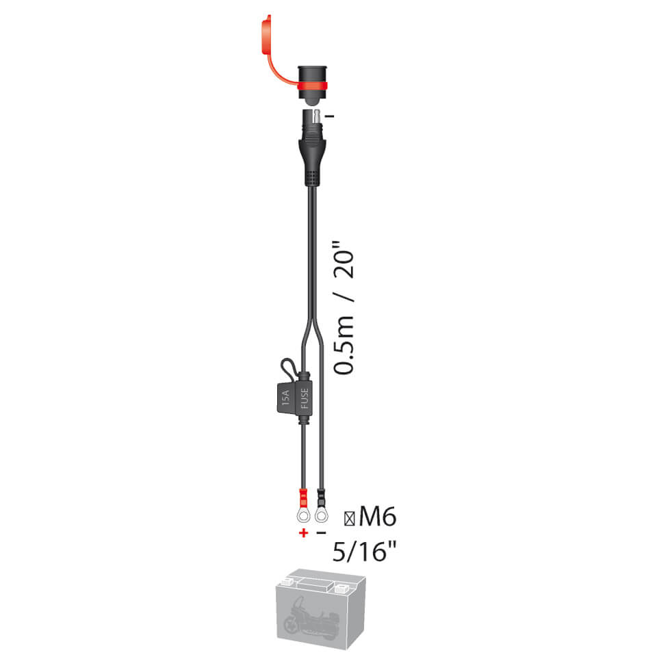 OPTIMATE Wasserdichtes Ösenkabel SAE-Stecker, M6, 5A max. Figura 1