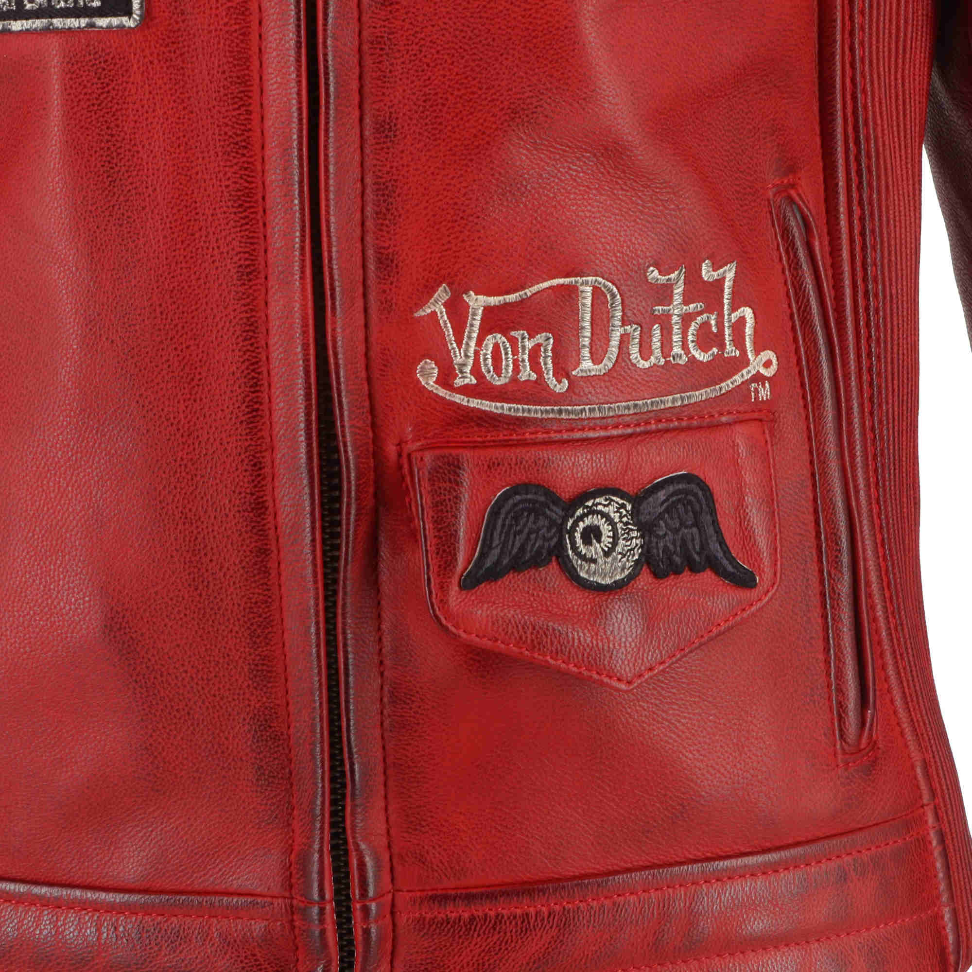 Von Dutch X Helstons Pretty Ladies Motorcycle Leather Jacket red M Figure 7