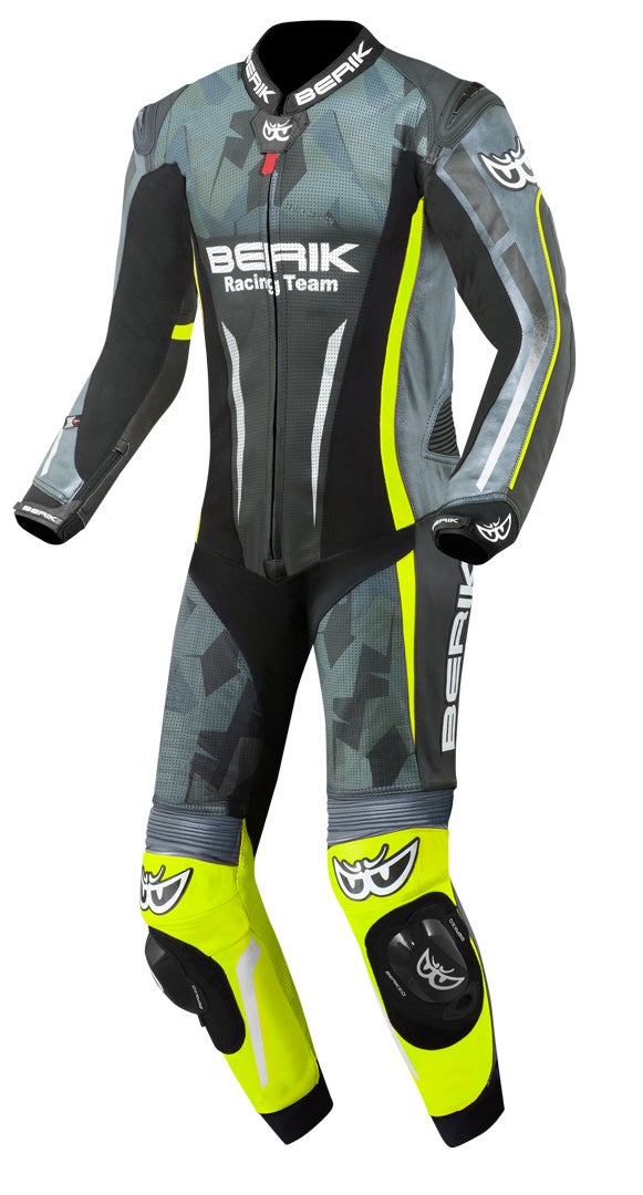 Berik Camo Track perforated One Piece Motorcycle Leather Suit green/yellow 50 Figure 1