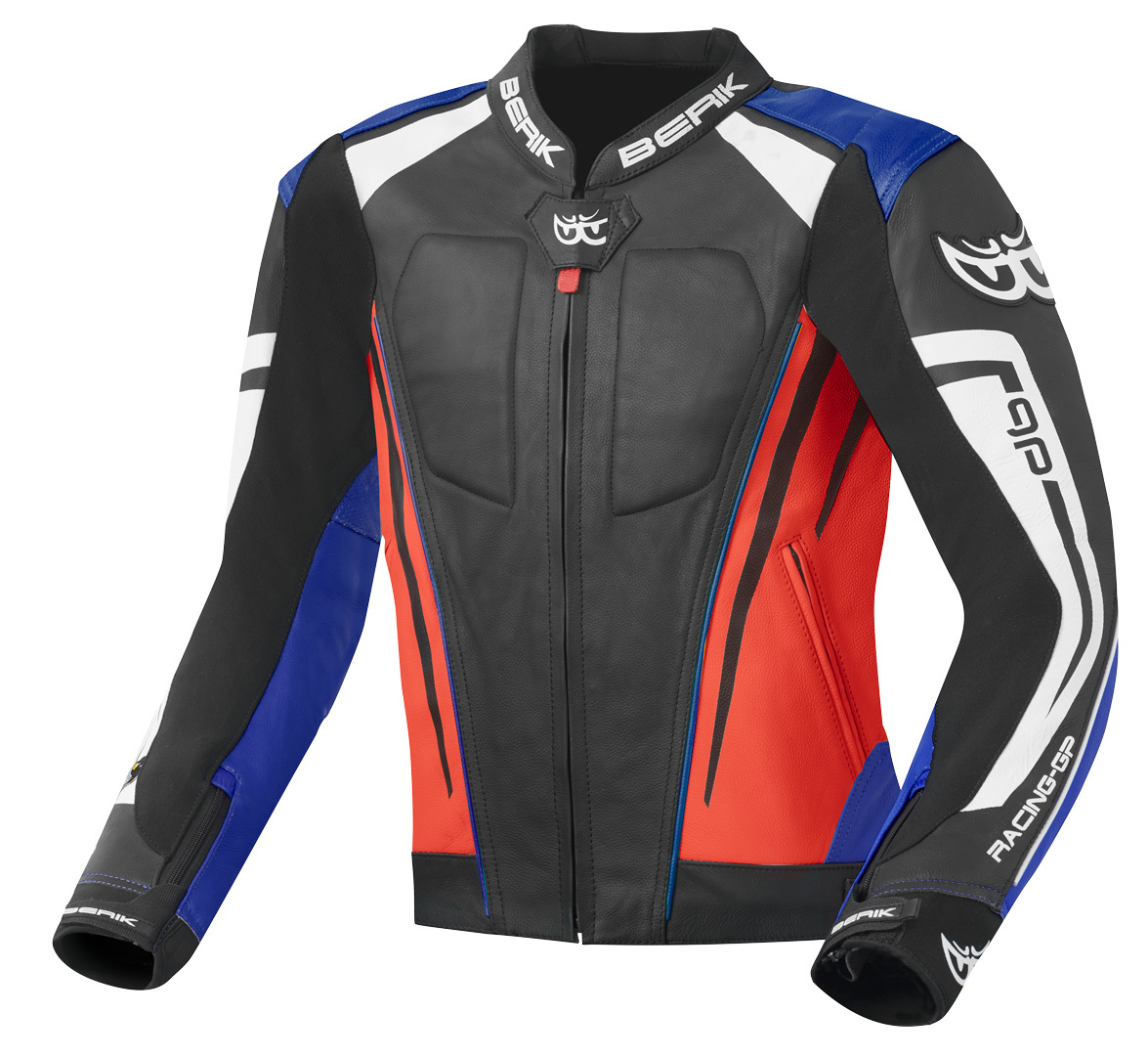 Berik Striper Evo Motorcycle Leather Jacket black/red/blue 60 Figure 1