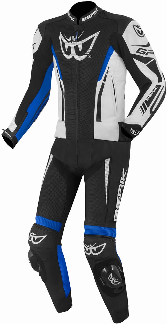 Berik Monza Two Piece Motorcycle Leather Suit black/white/neon-blue 52 Figure 1