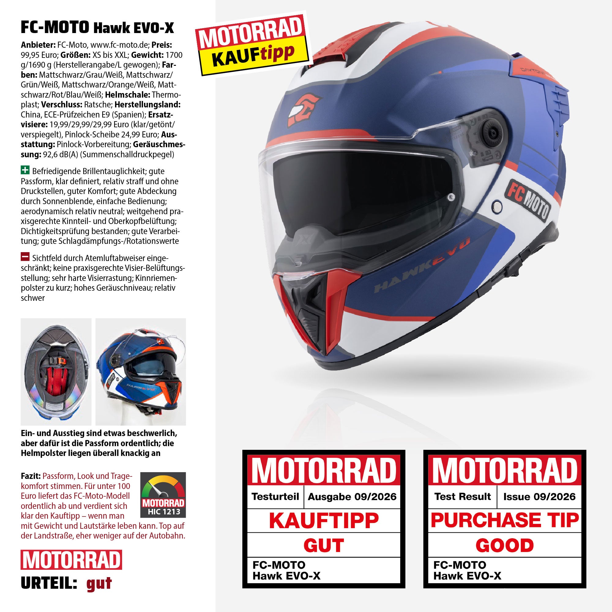 FC-Moto Hawk EVO-X Casco nero opaco/rosso/blu/bianco L Figura 8