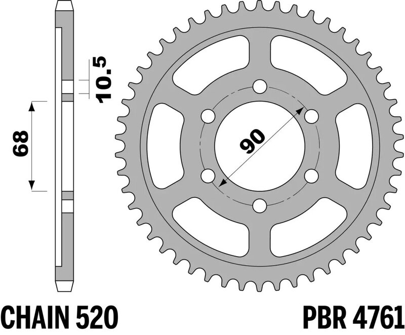 PBR Bakre kedjehjulsstål Standard - 520 Figur 1