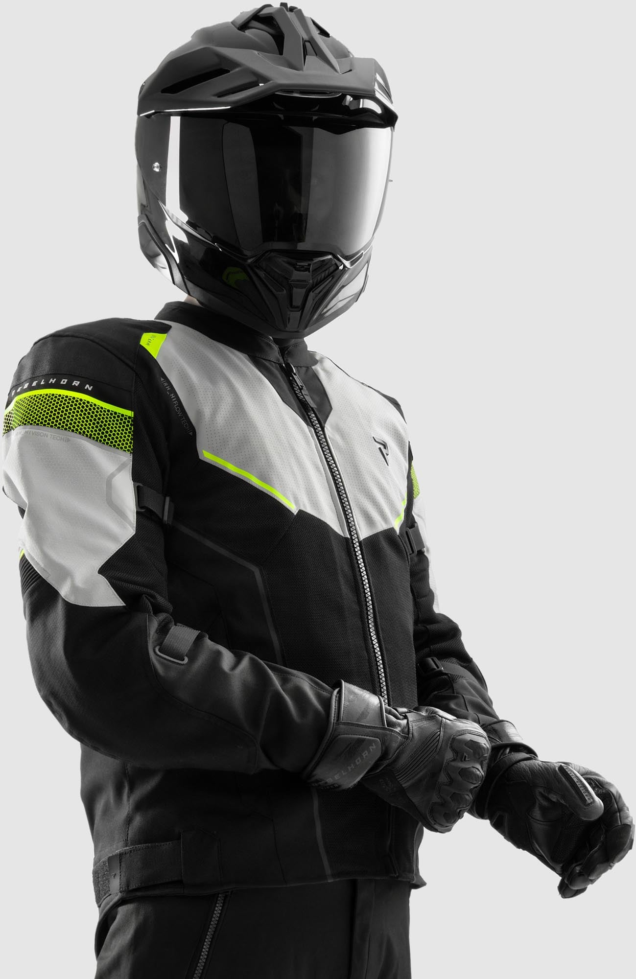 Side view of Rebelhorn Hiflow 5 waterproof Motorcycle Textile Jacket