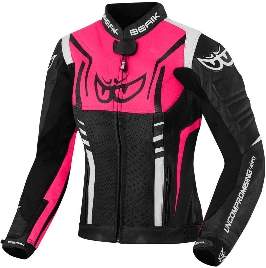 Berik Striper Ladies Motorcycle Leather Jacket black/white/pink 48 Figure 1