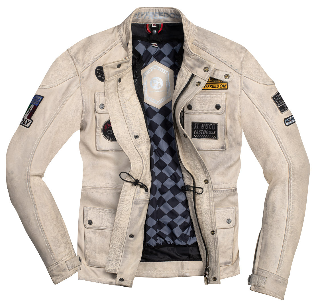 HolyFreedom Quattro Evolution Motorrad Lederjacke weiß M Abbildung 2