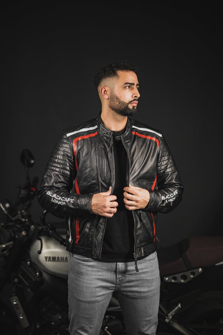 Black-Cafe London Seoul Motorcycle Leather Jacket black/white/red 56 Figure 7