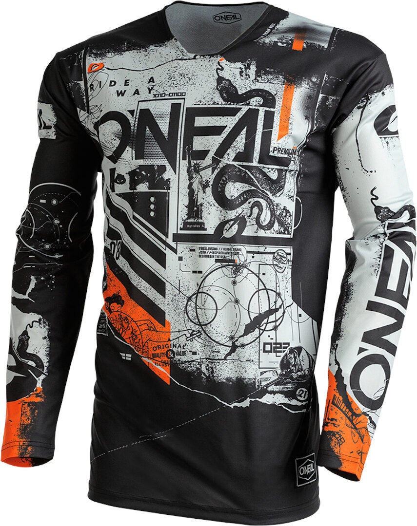 Oneal Mayhem Scarz V.22 Motocross Jersey sort/hvid/orange XL Figur 1