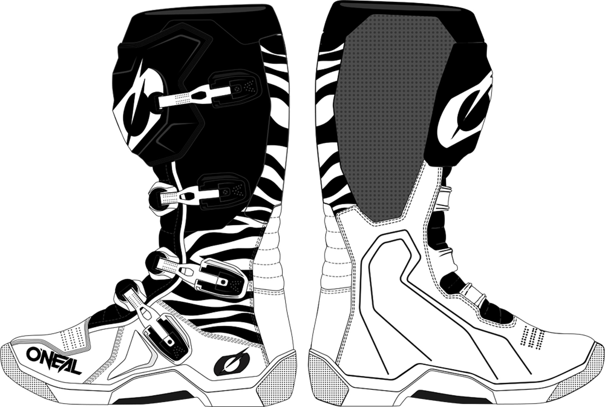Oneal 3SRS Zebra Motocrossstövlar svart/vit/rött 44 Figur 1