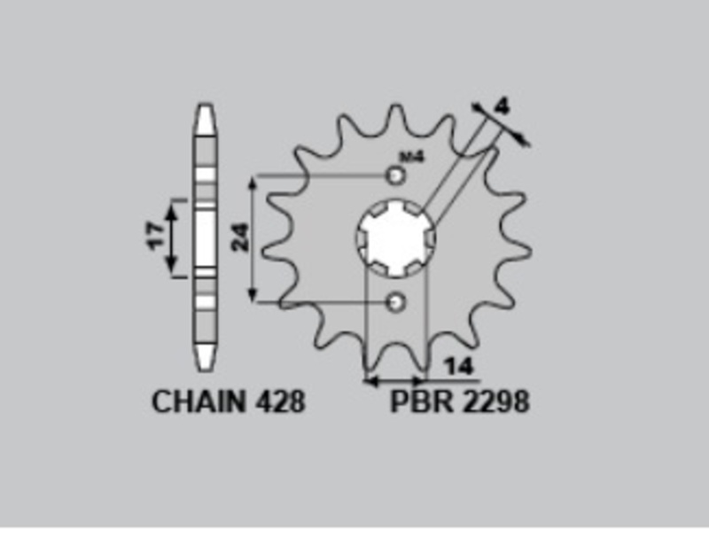 PBR Steel Standard Front Sprocket 2298 - 428 Figure 2