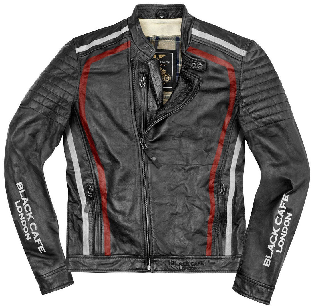 Black-Cafe London Seoul Jaqueta de couro da motocicleta preto/branco/vermelho 56 Figura 1