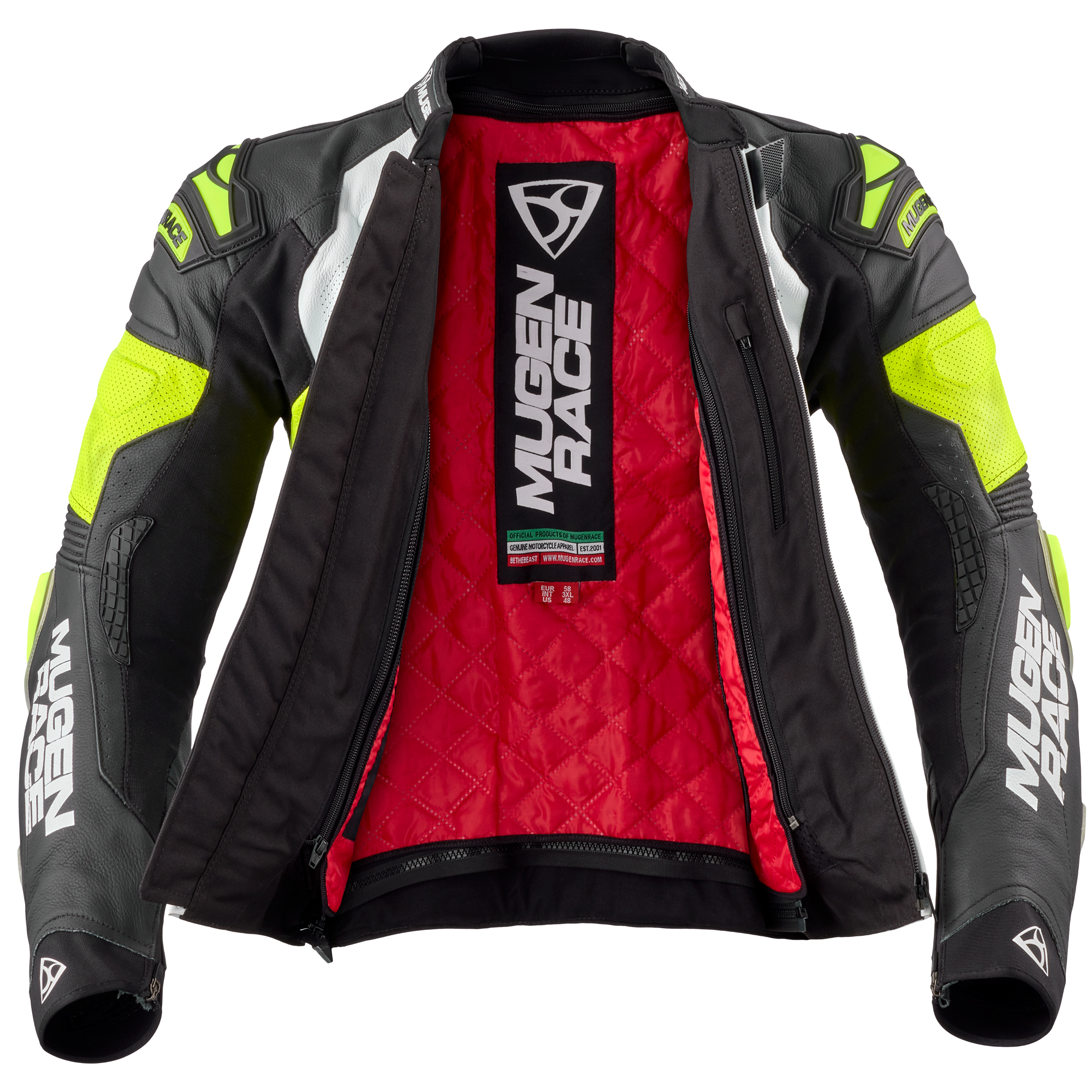 MUGENRACE Mry perforated Motorcycle Leather Jacket black/white/neon-yellow 60 Figure 3