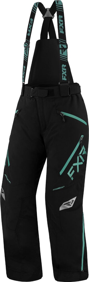 FXR Edge レディーススノーモービルビブパンツ 黒/緑 10 図1