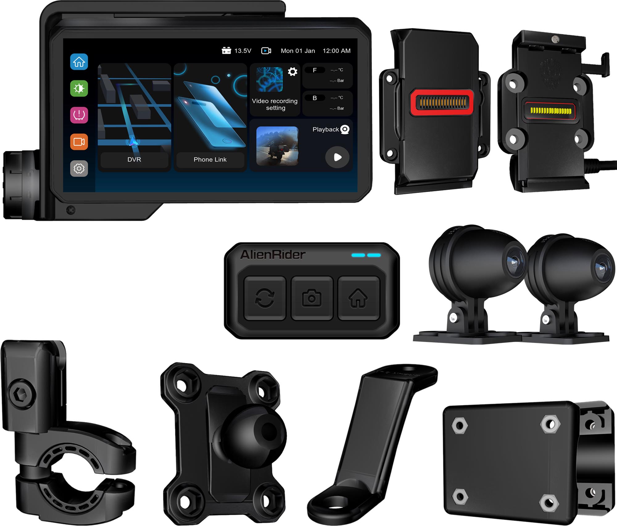 AlienRider M2-QR Bundle 5 Universal Motorcykelmultimediasystem Huvudartikel Figur 1