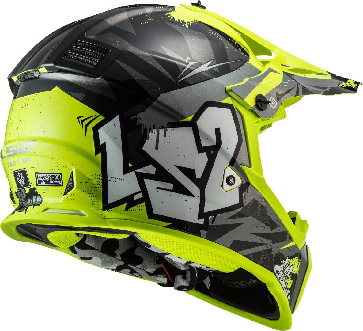 LS2 MX437 Fast Evo Crusher Casco Motocross nero opaco/neon M (57/58) Figura 7