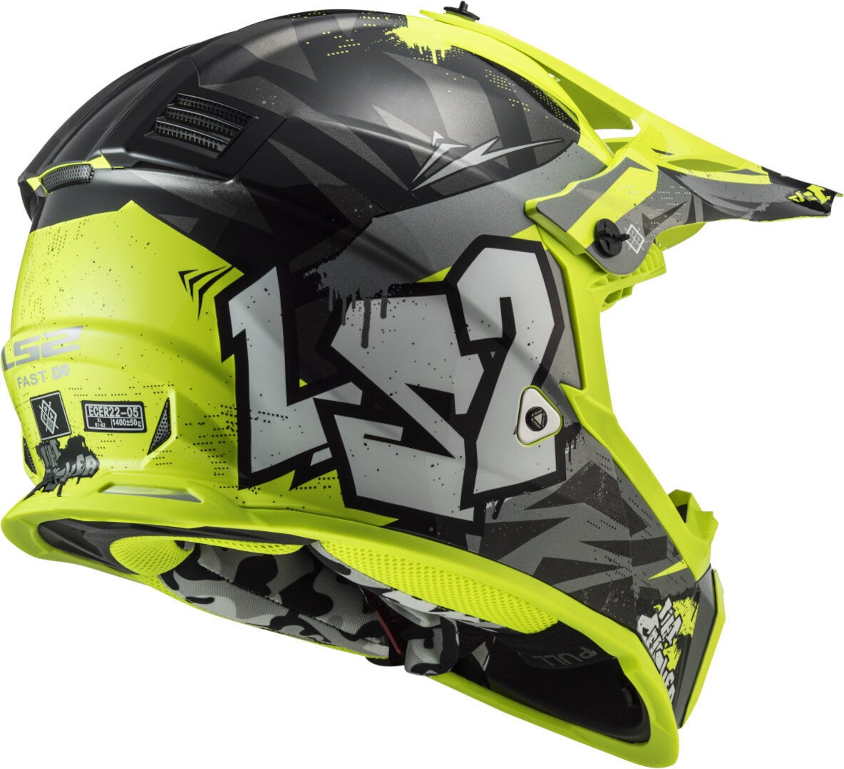 LS2 MX437 Fast Evo II Mini Crusher Kinder Motocross Helm Y/L (51/52) Abbildung 3