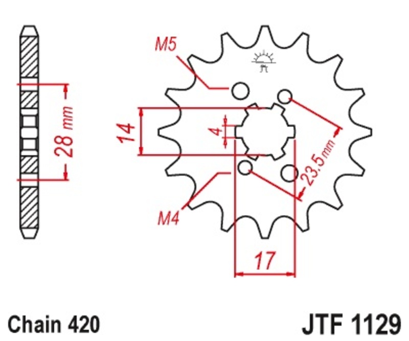 JT-DRIVHJUL Standard stål kedjehjul 1129 - 420 Figur 3