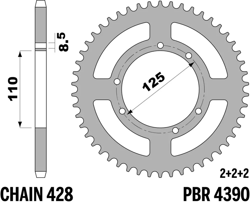 PBR Bakre kugghjul Stålstandard - 428 Figur 1