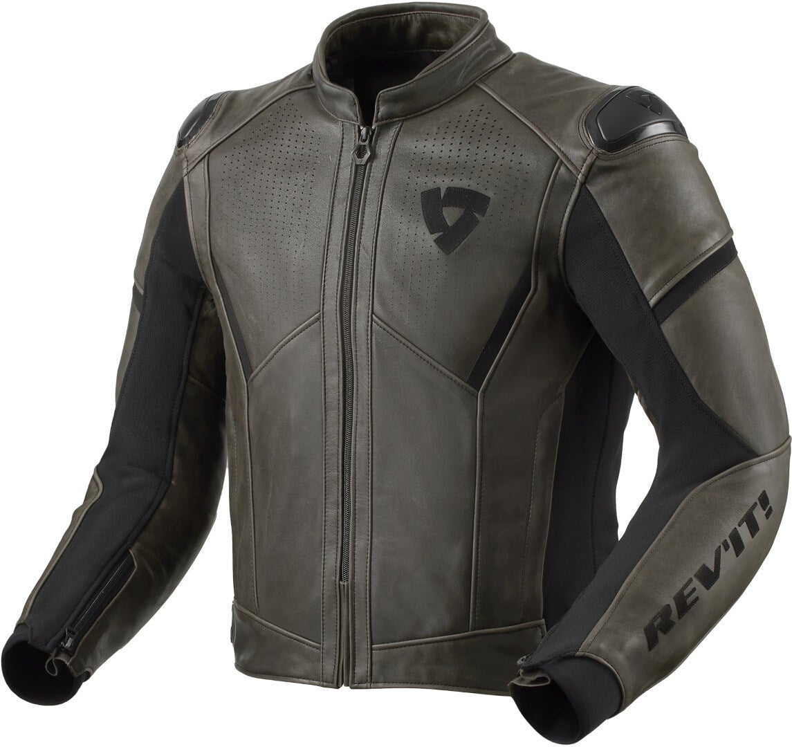 Revit Parallax Motorcycle Leather Jacket dark green/black 52 Figure 1