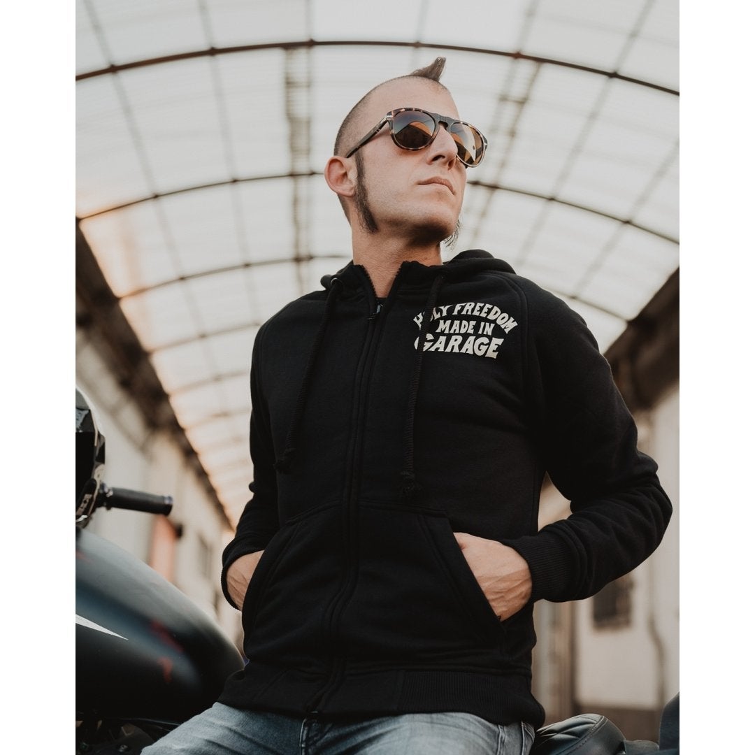 Side view of HolyFreedom Japan Dream Motorcycle Zip Hoodie