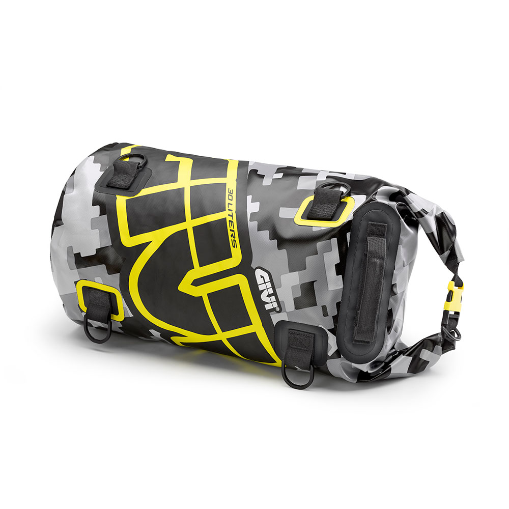 GIVI Easy-T Waterproof - Gepäckrolle 30 L graues Camouflage-Design, neongelber Schriftzug Figura 1