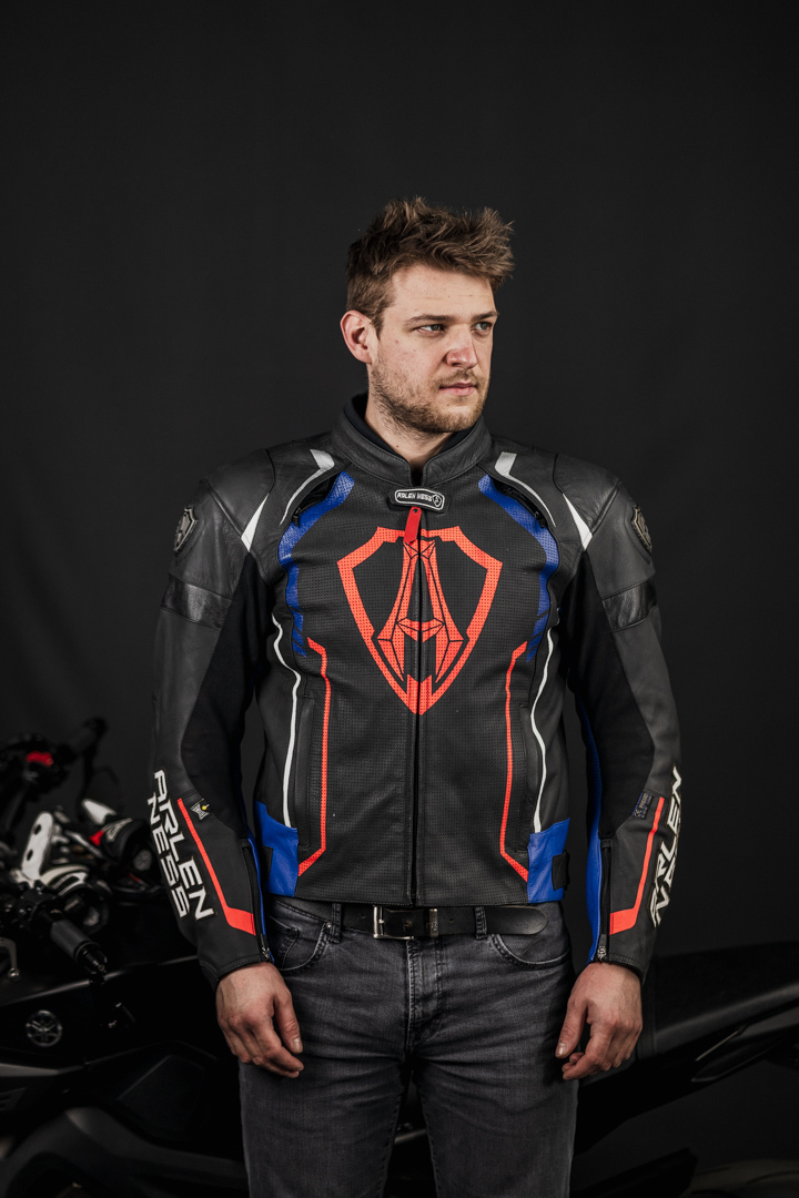 Arlen Ness Track Motorcycle Leather Jacket black/blue/red 60 Figure 3