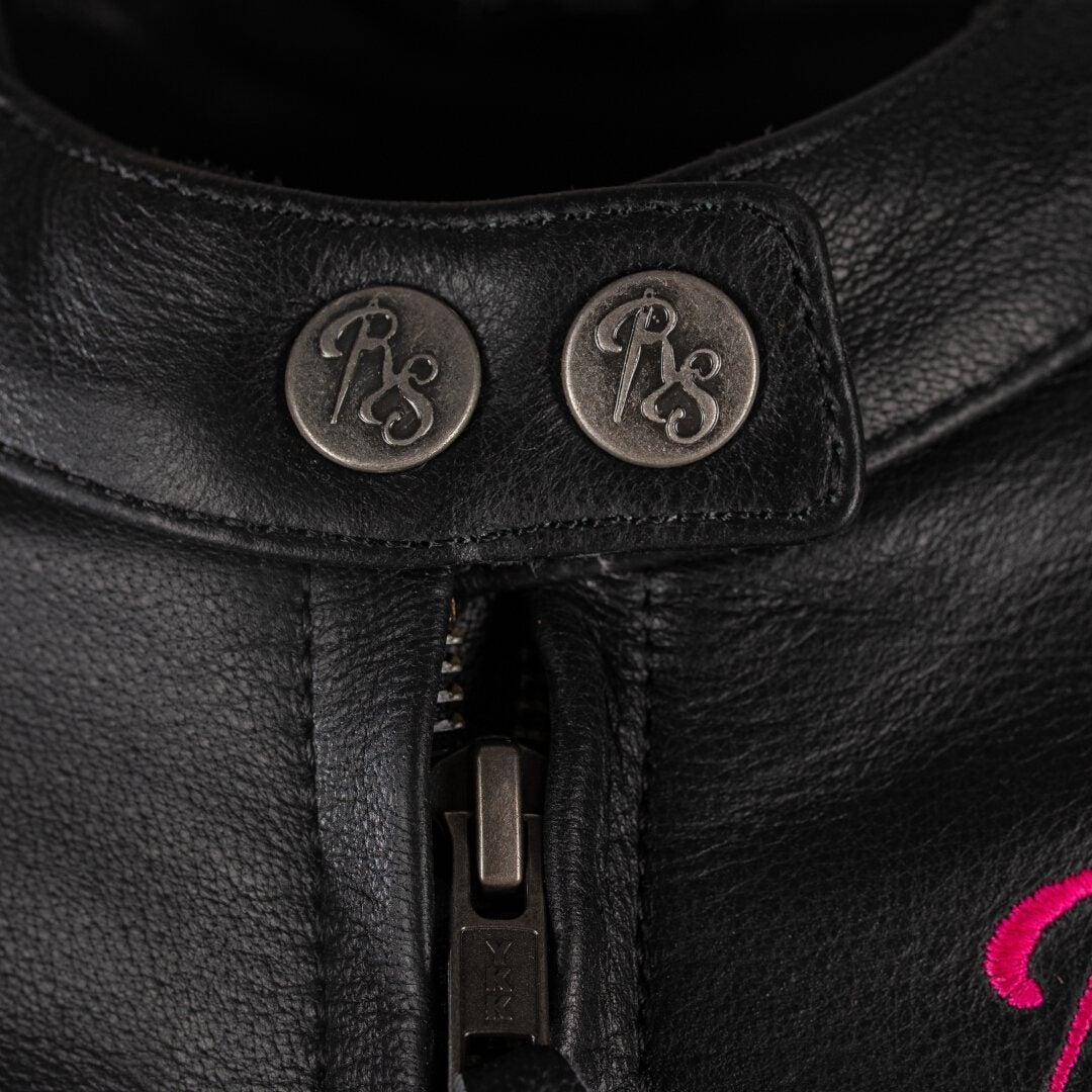 Rusty Stitches Alice Damen Motorrad Lederjacke schwarz/grau/pink 42 Abbildung 2